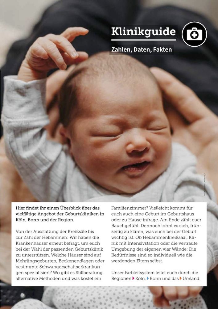 Einsteigsseite des Geburtsklinikführers Köln